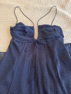 Zara Navy Polka Dot Spaghetti Strap Maxi Dress
